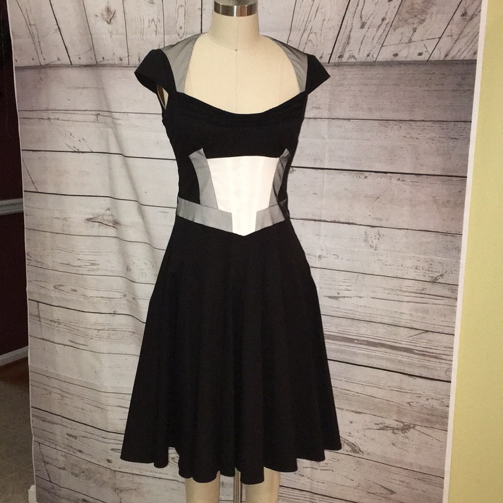 Karen Millen Black and Silver Fit-and-Flare Dress